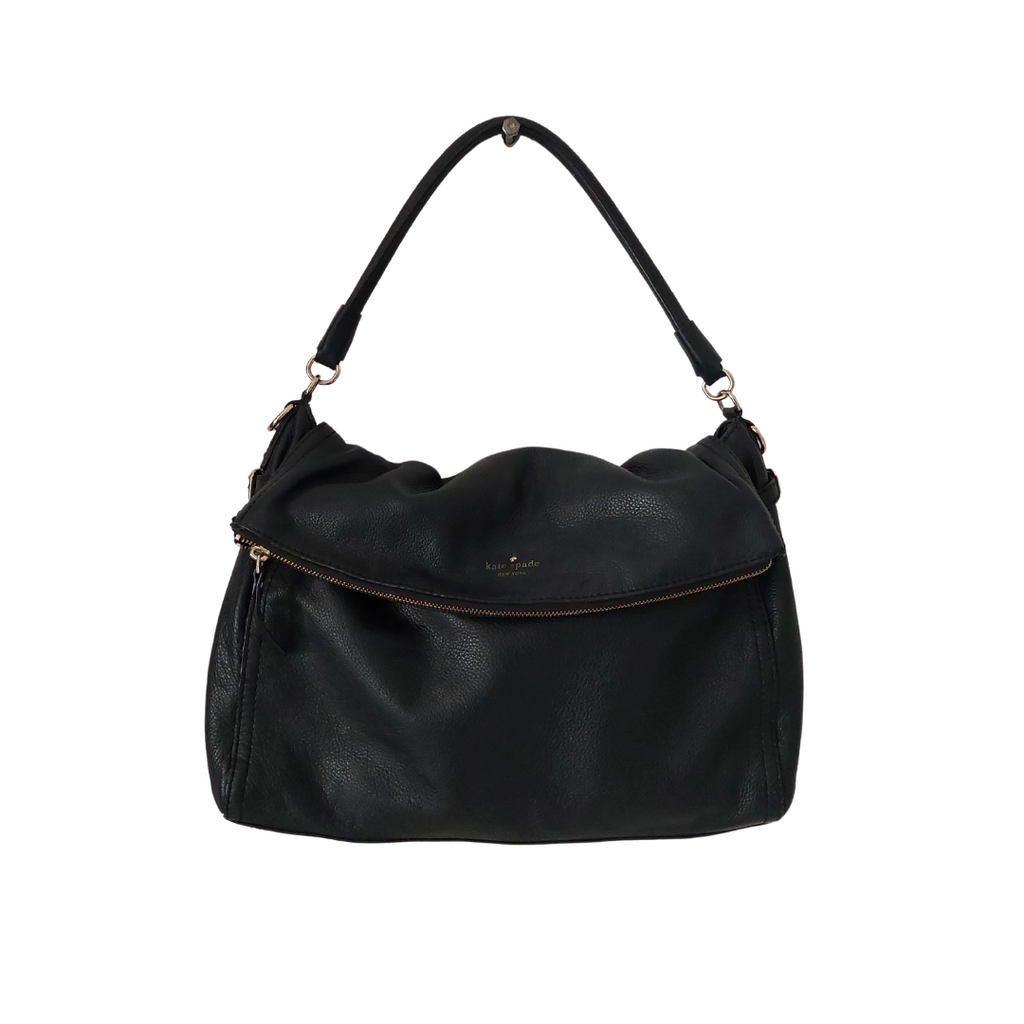 Kate Spade Black Pebbled Leather Foldover Shoulder Bag | Pre Loved |
