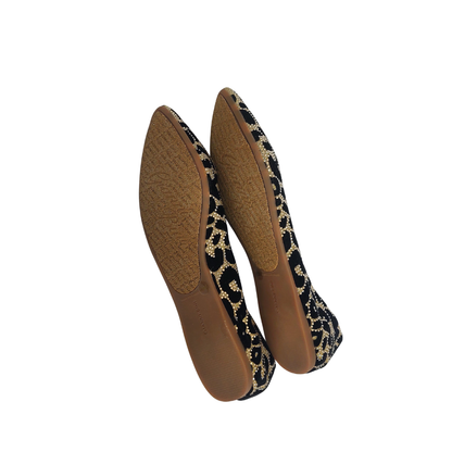 Gianni Binni Black & Gold Rhinestone Suede Ballet Flats | Like New |
