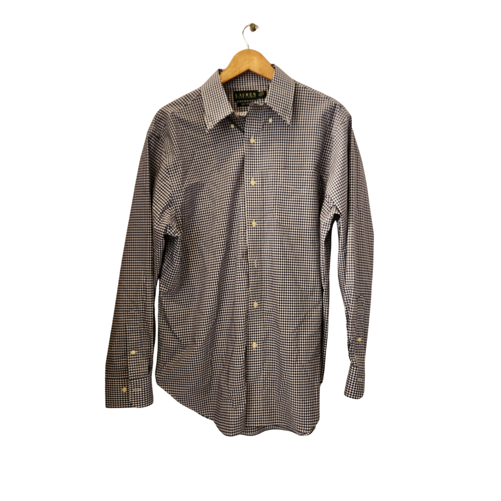 Ralph Lauren Men's Navy & White Striped Slim-fit Non Iron Collared Shirt | Like New |