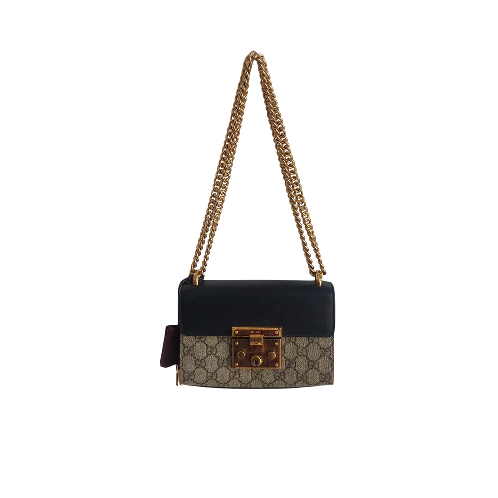 Gucci Black & Beige Padlock Leather Crossbody Bag | Pre Loved |