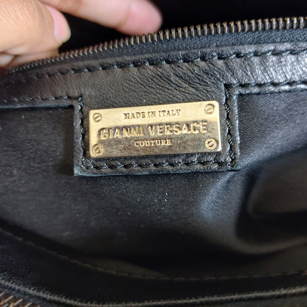 Versace Black Patent Leather & Gold Studded Shoulder Bag | Pre Loved |