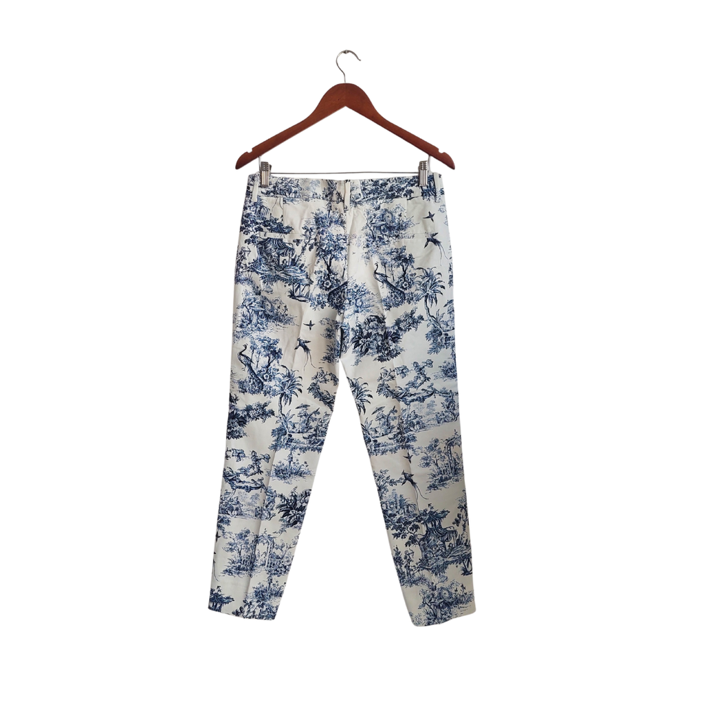 Zara White & Blue Printed Straight Leg Pants | Brand New |