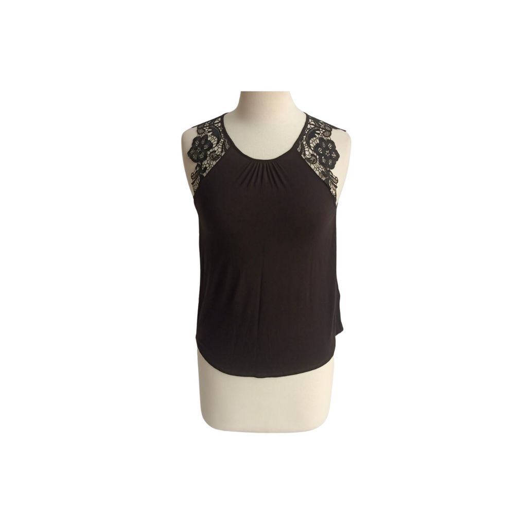 H&M Black Sleeveless Lace Shoulder Top | Pre Loved |
