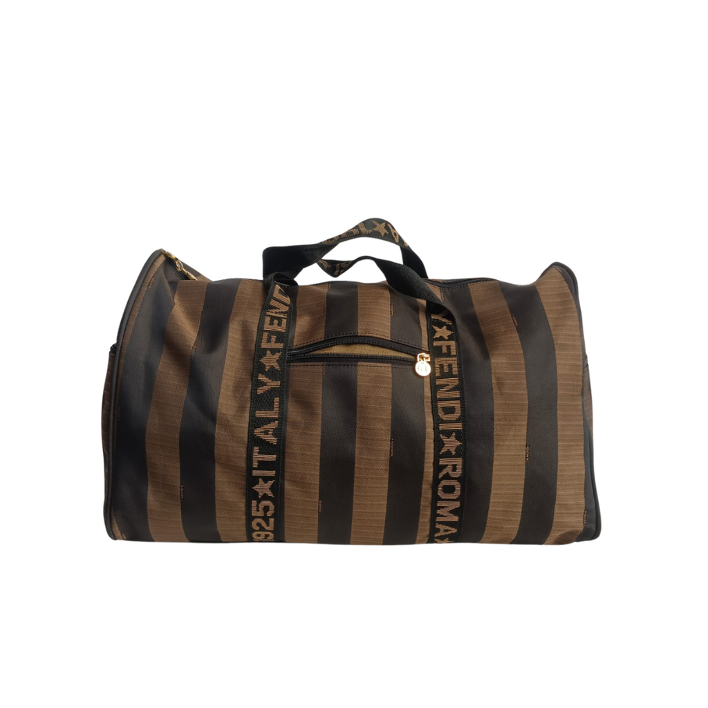 Fendi Gold & Black Striped Canvas Large Duffle Bag | Pre Loved |
