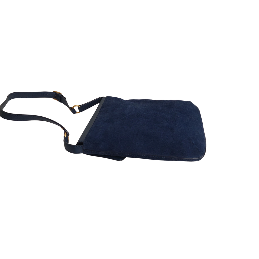 Tory Burch Royal Navy Leather & Suede Farrah Shoulder Bag | Gently Used |