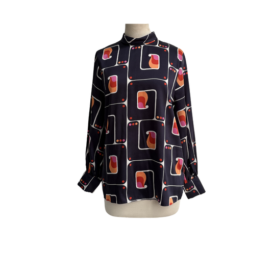 Zara Blue Multicolor Geometric Printed Top | Gently Used |