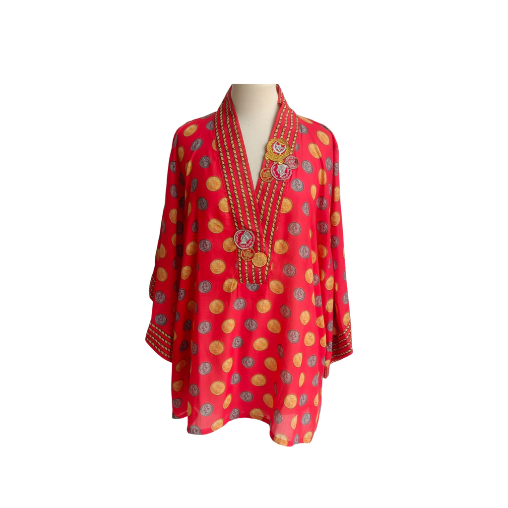 Ayesha F. Hashwani Red Coin Print Short Kurta | Like New |