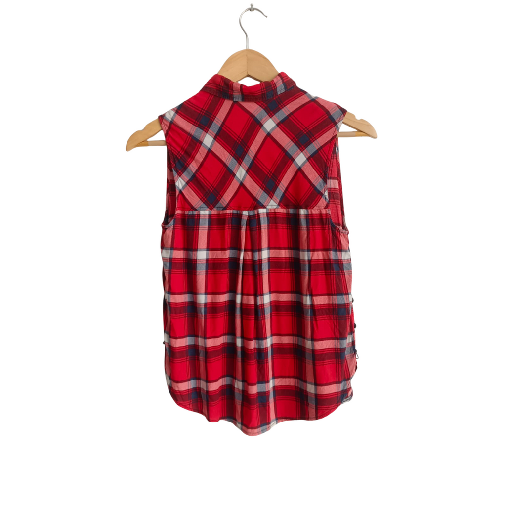 Bershka Red Check Print Button Down Top | Pre Loved |