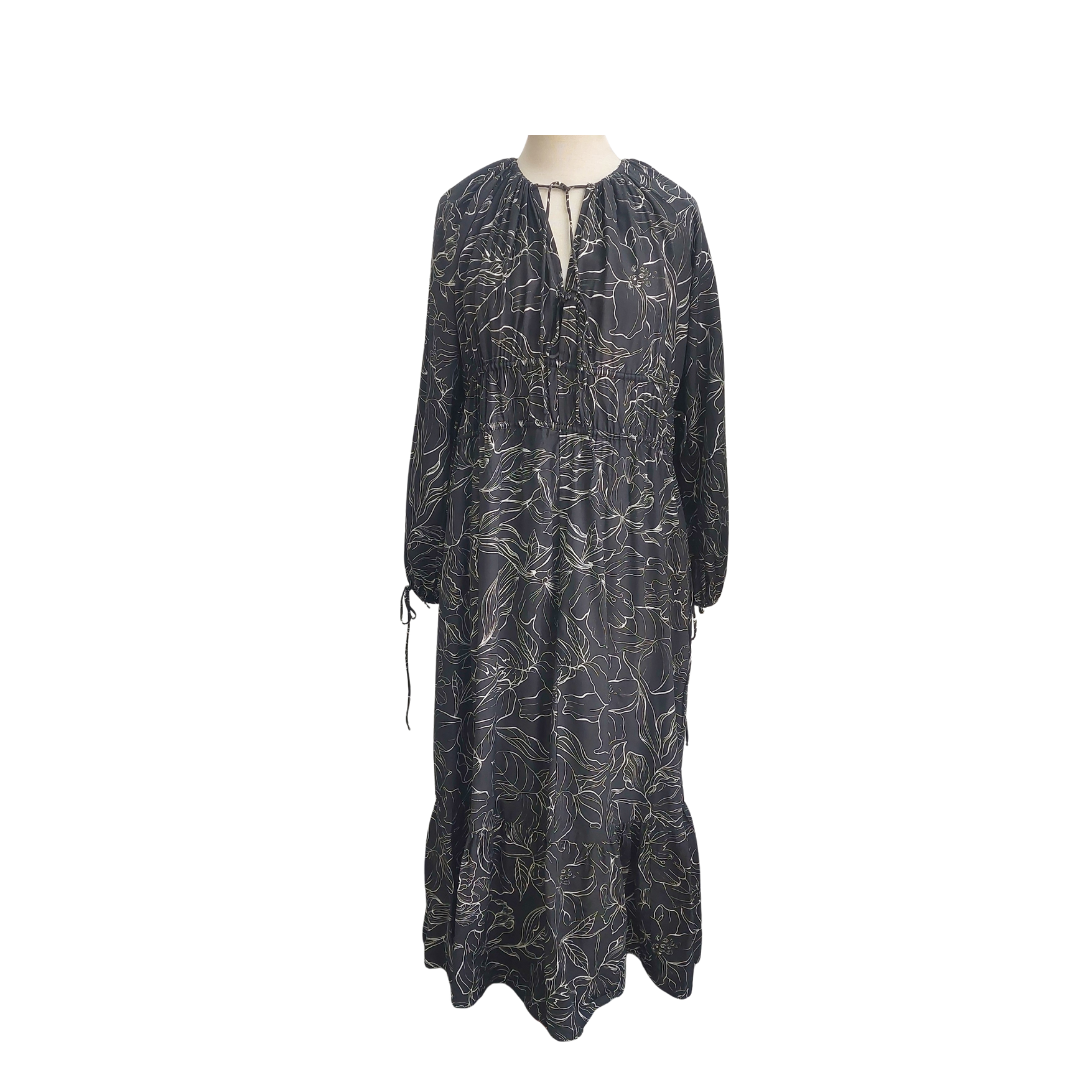 H&M Black Floral Drawstring Oversized Maxi Dress | Pre Loved |