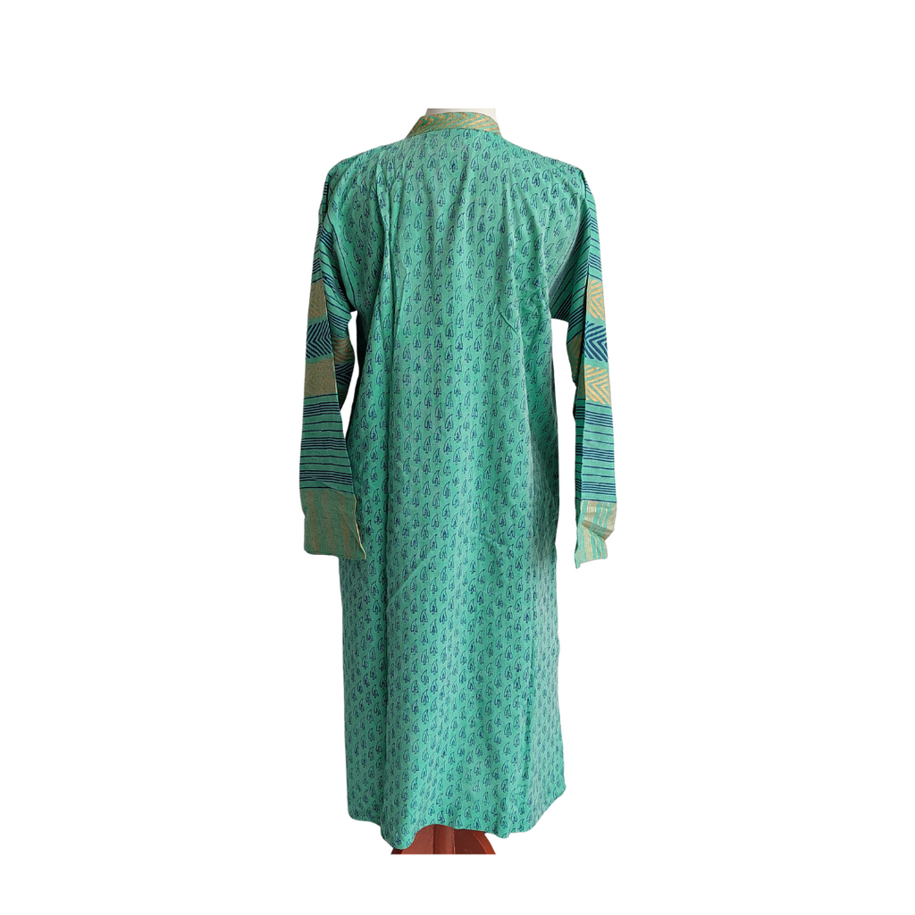 Blocked Green Gold & Blue Leaf Printed Kurta | Pre Loved |