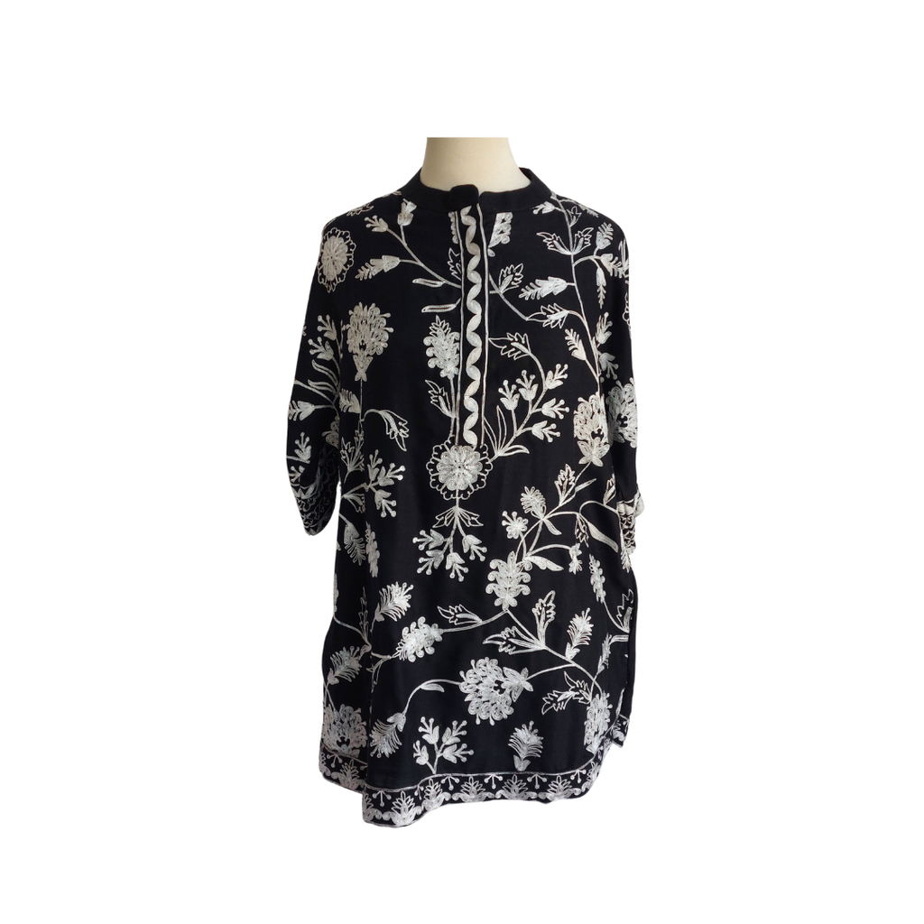 Nia Mia Black & White Embroidered Short Kurta | Brand New |