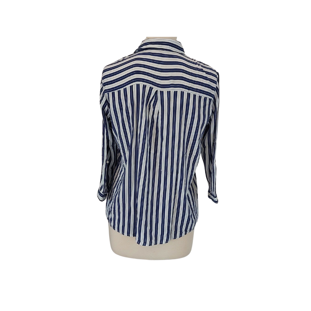 Stradivarius White & Blue Striped Collared Shirt | Gently Used |