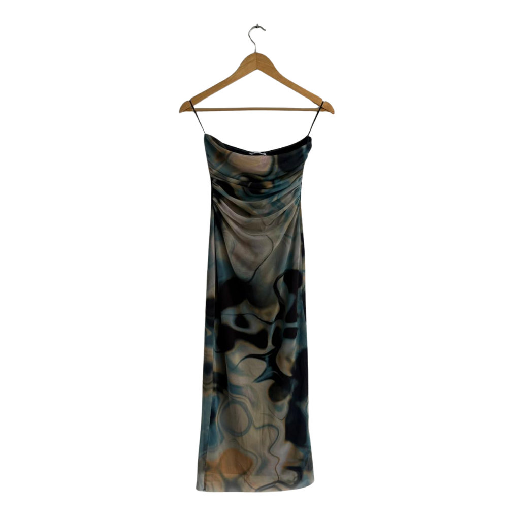 ZARA Multi-Colour Strapless Mesh Midi Dress | Brand New |