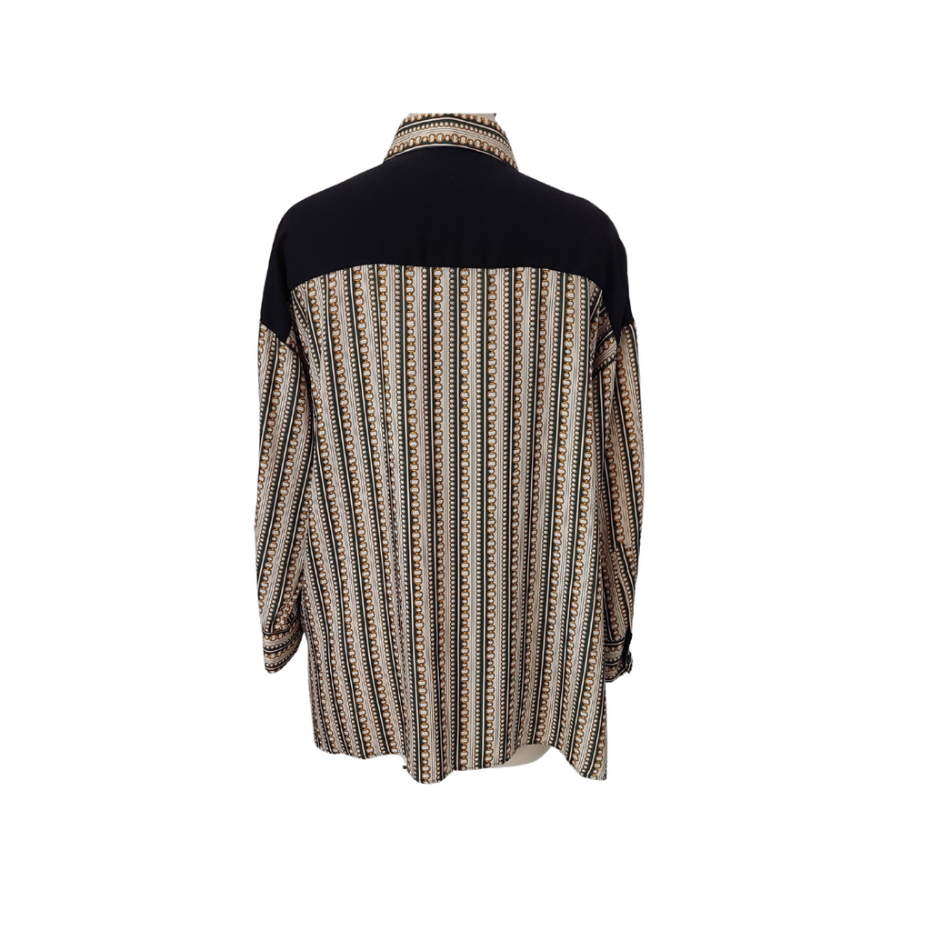 Zara Cream, Black & Green Chain Printed Satin Collared Shirt Gently