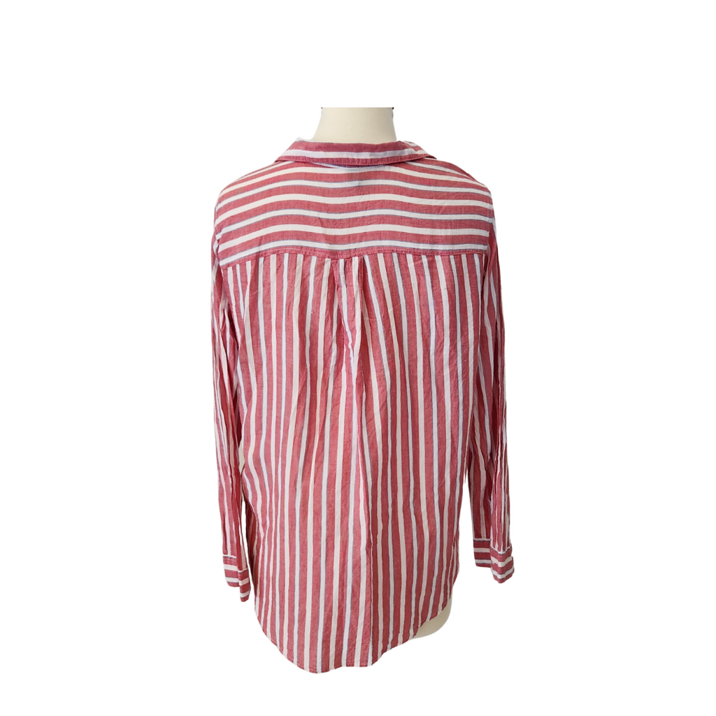 H&M Coral and White Striped Collared V Neck Top | Pre loved |