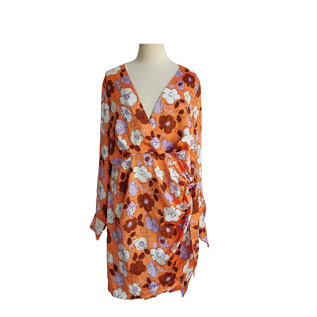 ZARA Orange Floral Printed Wrap Short Dress | Brand New
