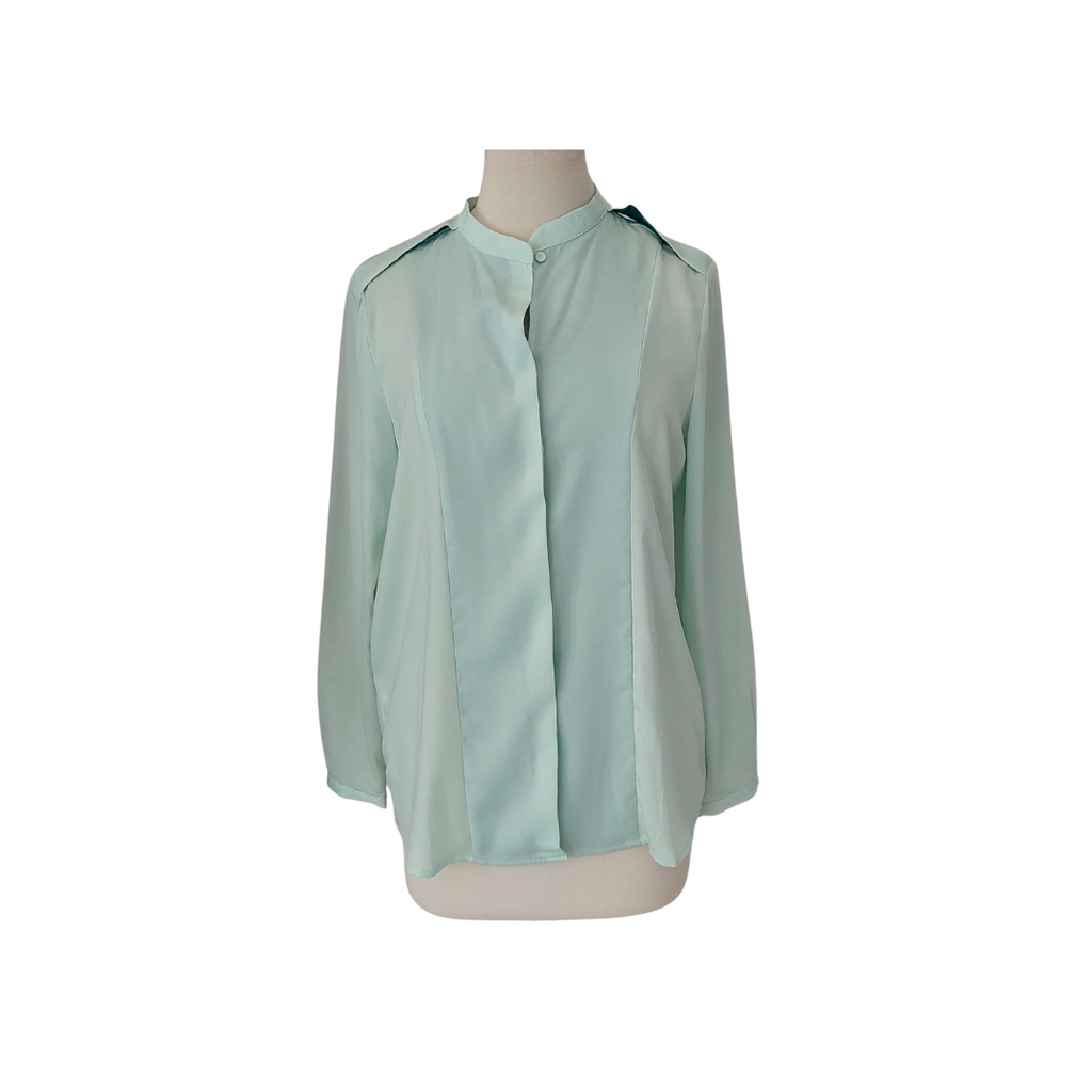 Mango Light Green Button Down Flat Collared Satin Top | Brand New |
