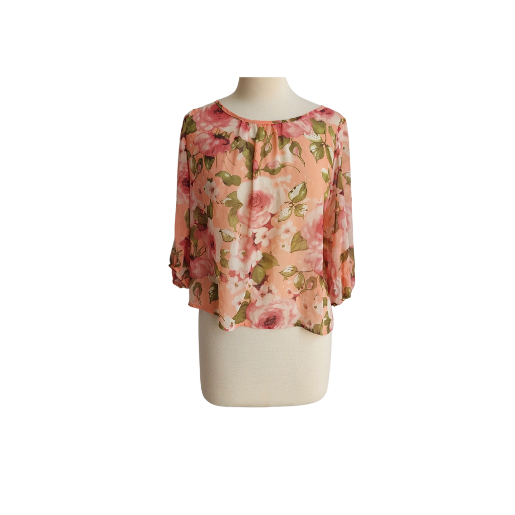 Forever 21 Pink Sheer Floral Printed Blouse | Pre Loved |