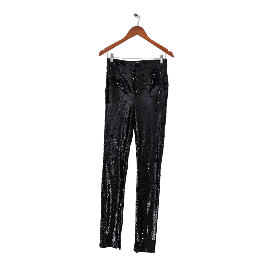 Zara Black Sequin Straight Leg Ankle-Slit Pants | Gently Used |