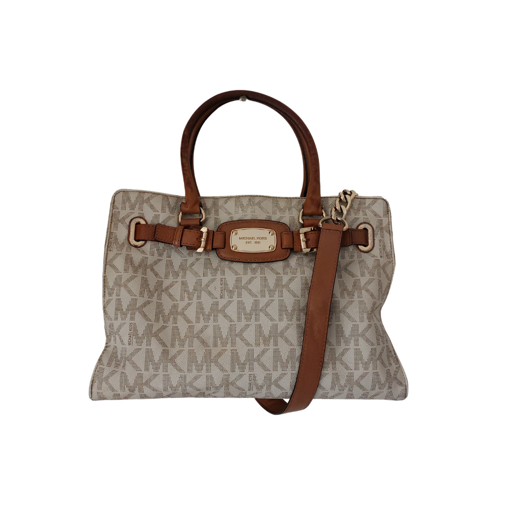 Michael Kors Hamilton Monogram MK Logo Gold Chain Tote Bag | Pre Loved |