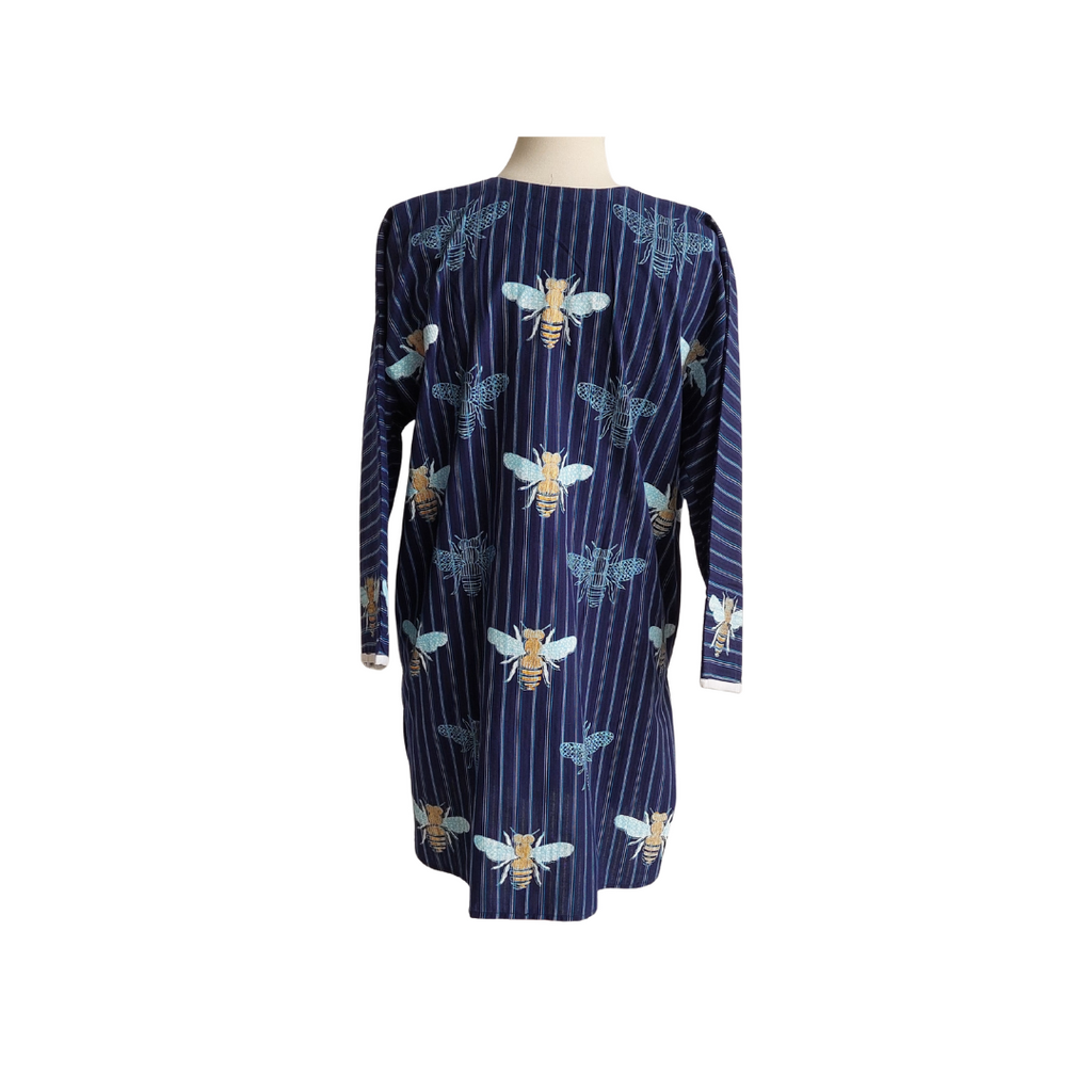 Blocked Dark Blue Striped Bee Printed Kurta | Pre Loved |