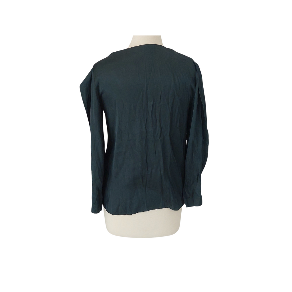 ZARA Dark Green Metallic V-neck Satin Top | Gently Used |