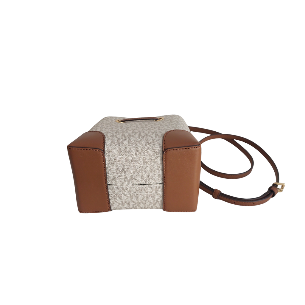 Michael Kors Brown & White Mercer Small Logo Bucket Bag | Gently Used |