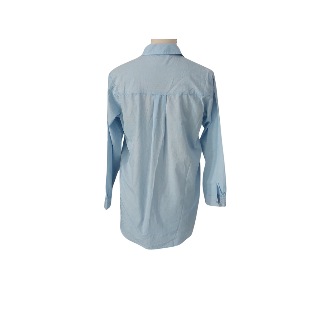 ZARA Light Blue Cotton with Rhinestones Collared Shirt | Pre Loved |