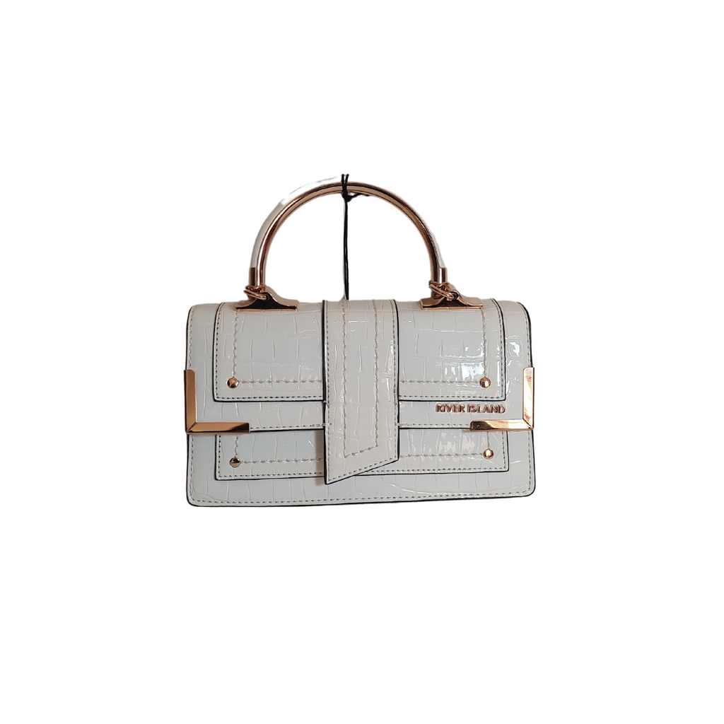 River Island White Croc Textured Faux Leather Crossbody Bag | Pre Loved |