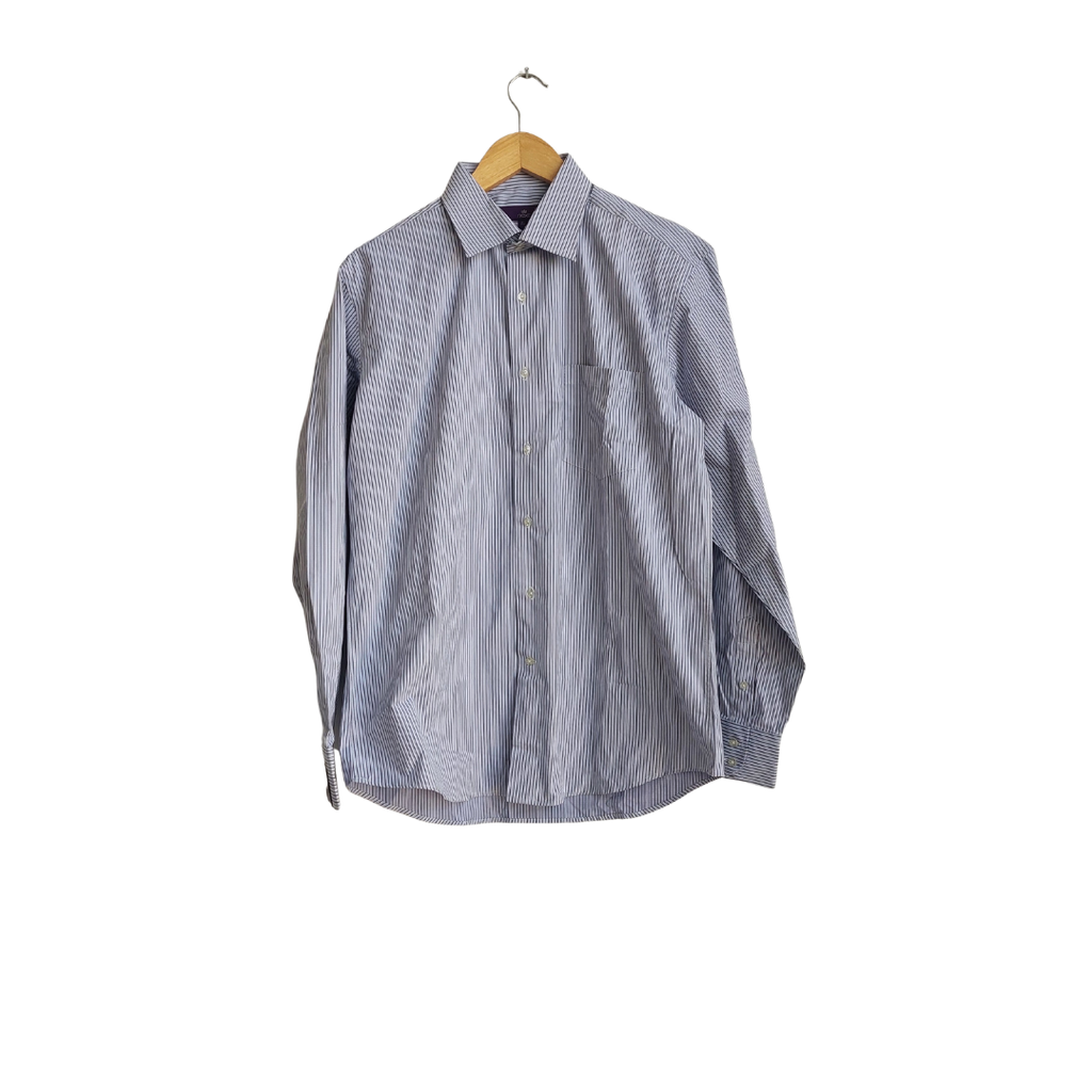 Next Men's Grey & Blue Striped Collared Shirt | Brand New |