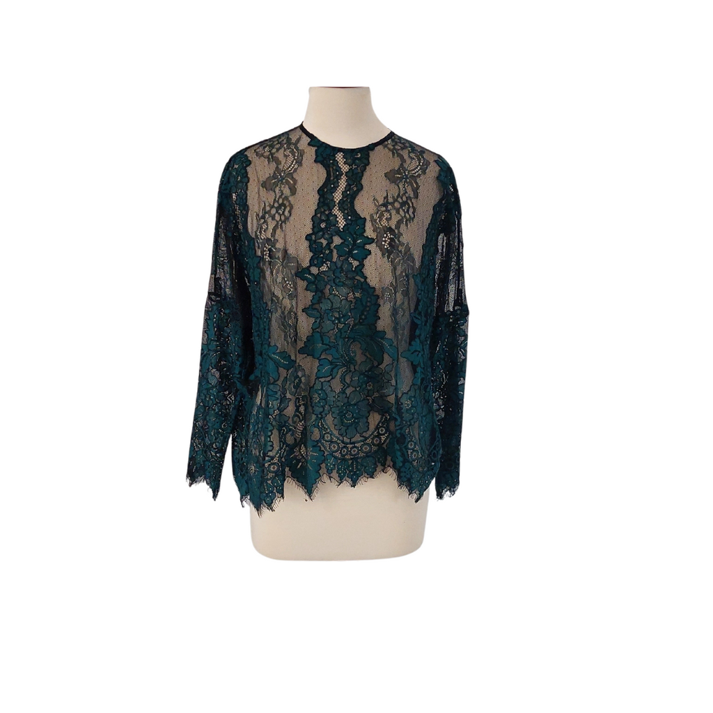 ZARA Black and Green Lace Sheer Top | Pre Loved |