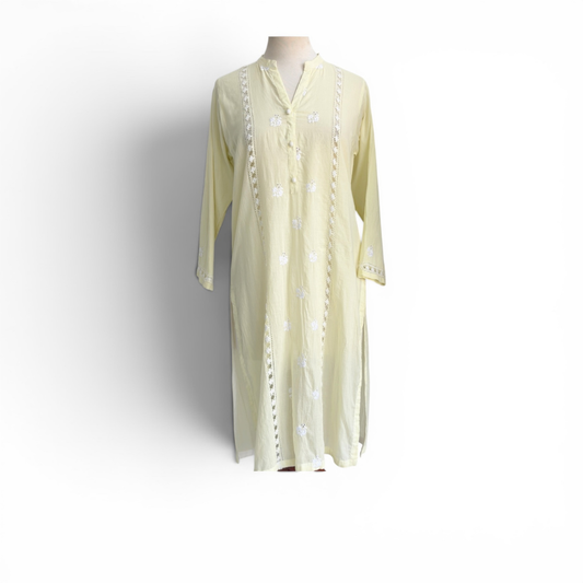 Behbud Light Yellow Embroidered Kurta | Gently Used |