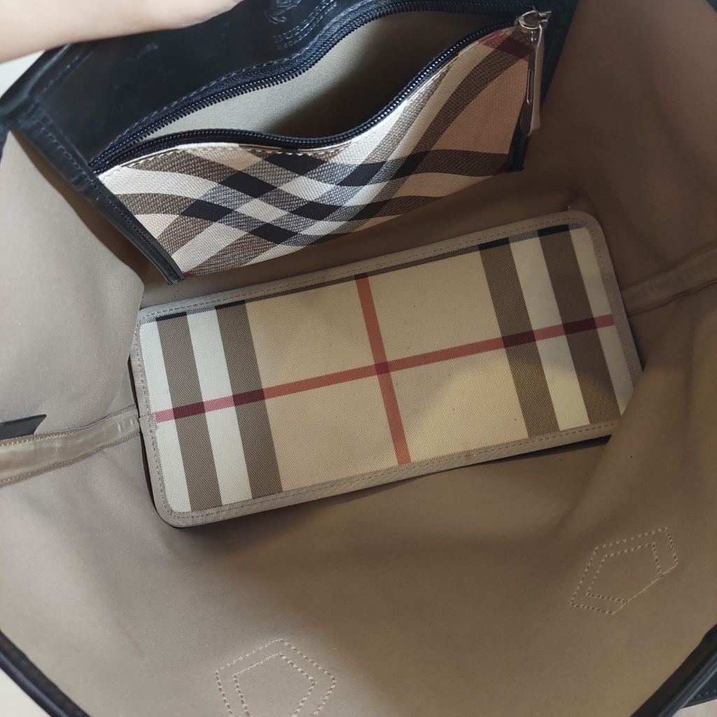 Burberry Beige/Black Nova Check Coated Canvas and Patent Leather Tote Bag | Pre Loved |