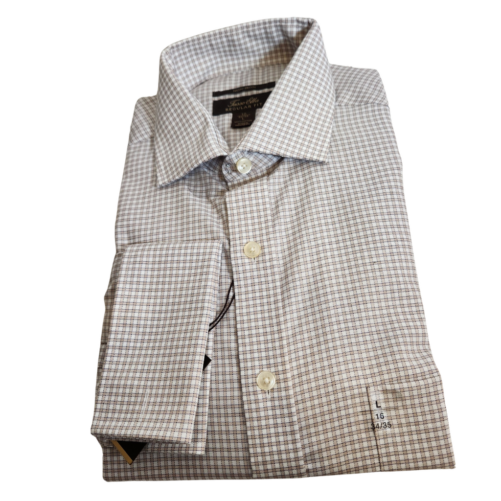 Tasso Ella Men's 100% Cotton Tan & White Checked Collared Shirt | Brand New |