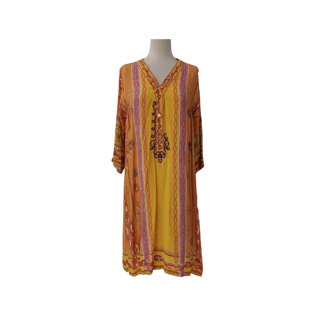 Misha Lakhani Yellow Printed Silk Kurta | Pre Loved |