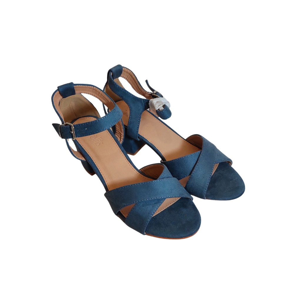 Wallis Blue Suede Criss-Cross Ankle Strap Block Heels | Brand New |