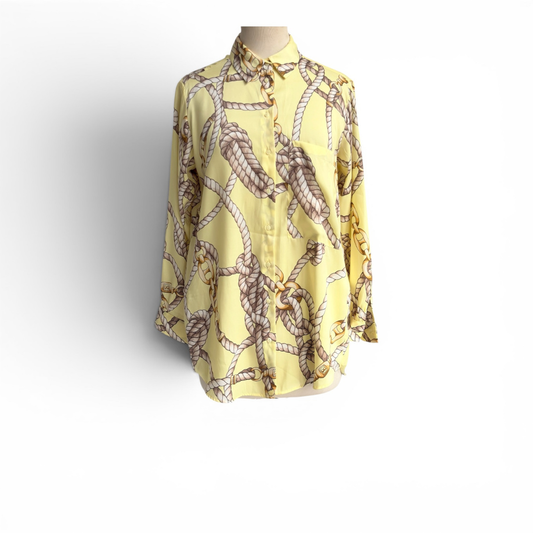 Zara Butter Yellow Chain and Rope Print Shirt | Gently Used |