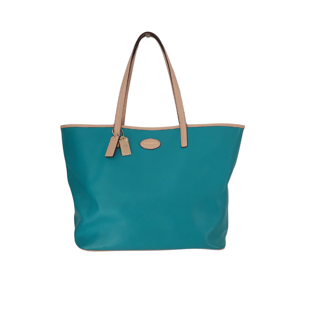 Coach Metro Teal Green Leather Large Tote Bag | Pre Loved |