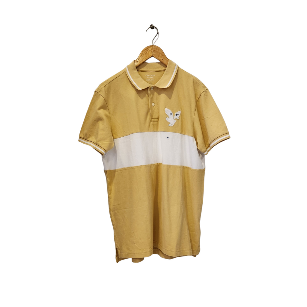 American Eagle Men's Mustard & White Striped Polo Shirt | Brand New |