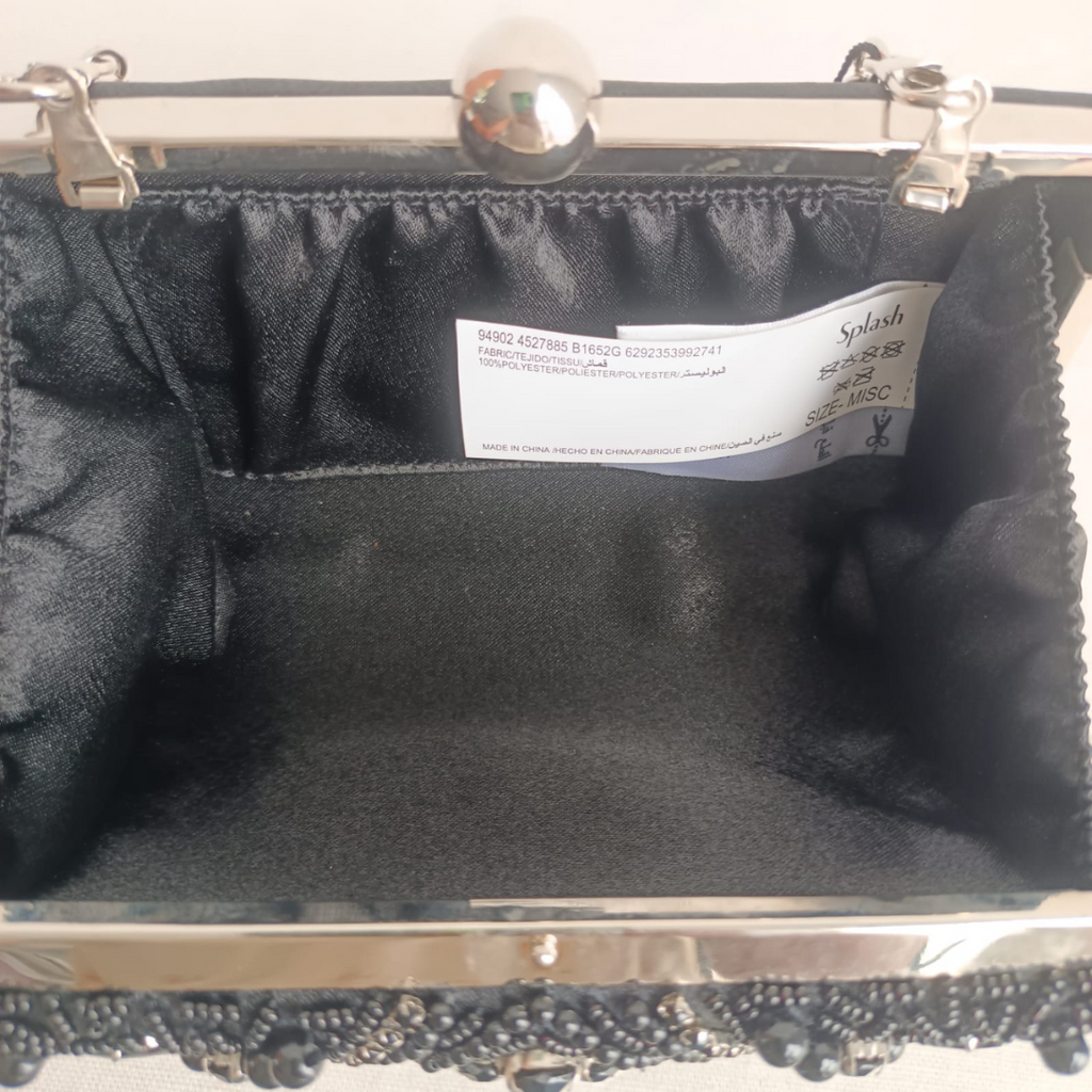 Splash Black Embellished Satin Clutch | Brand New |