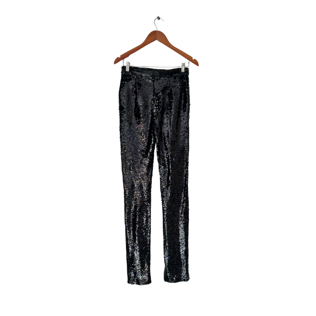Zara Black Sequin Straight Leg Ankle-Slit Pants | Gently Used |