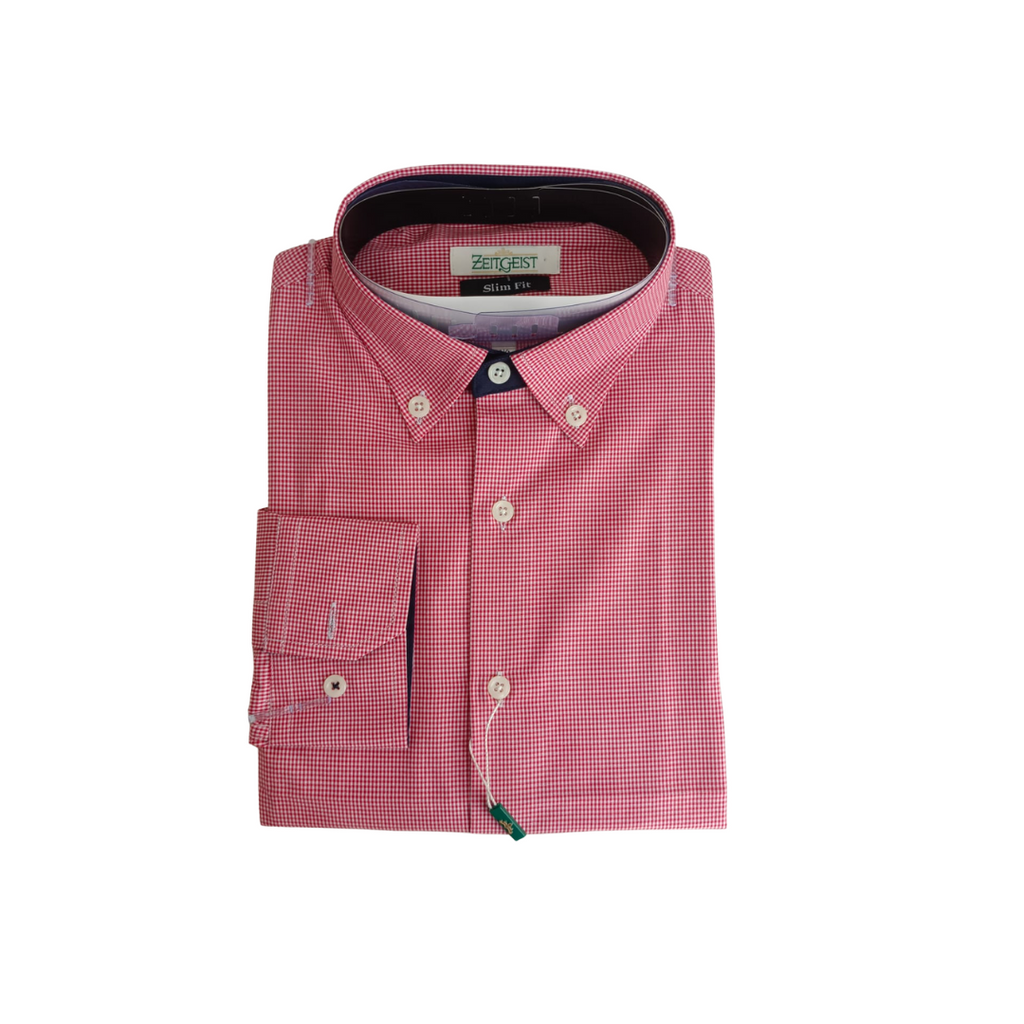 Zeitgeist Men's Red Checked Collared Button Down Shirt | Brand New |