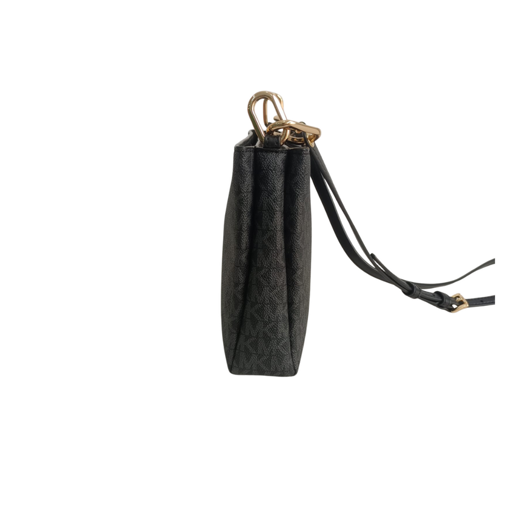 Michael Kors Black Monogram Trisha Medium Logo Crossbody Bag | Like New |