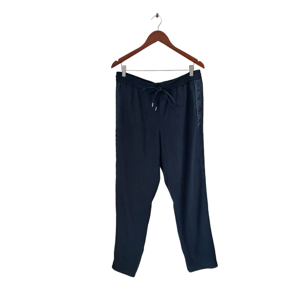 H&M Navy Satin Stripe Elastic-waist Pants | Pre Loved |