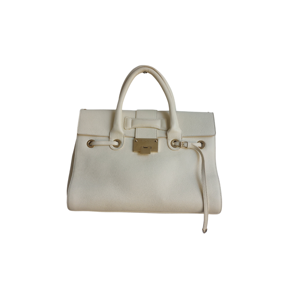 Jimmy Choo Cream Leather Small Rosalie Satchel Bag | Pre Loved |