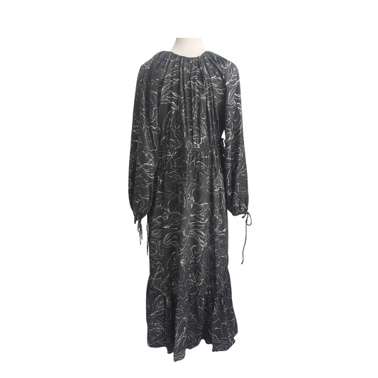 H&M Black Floral Drawstring Oversized Maxi Dress | Pre Loved |