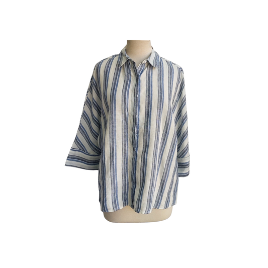 Berdi White & Grey Striped Collared Top | Pre Loved |