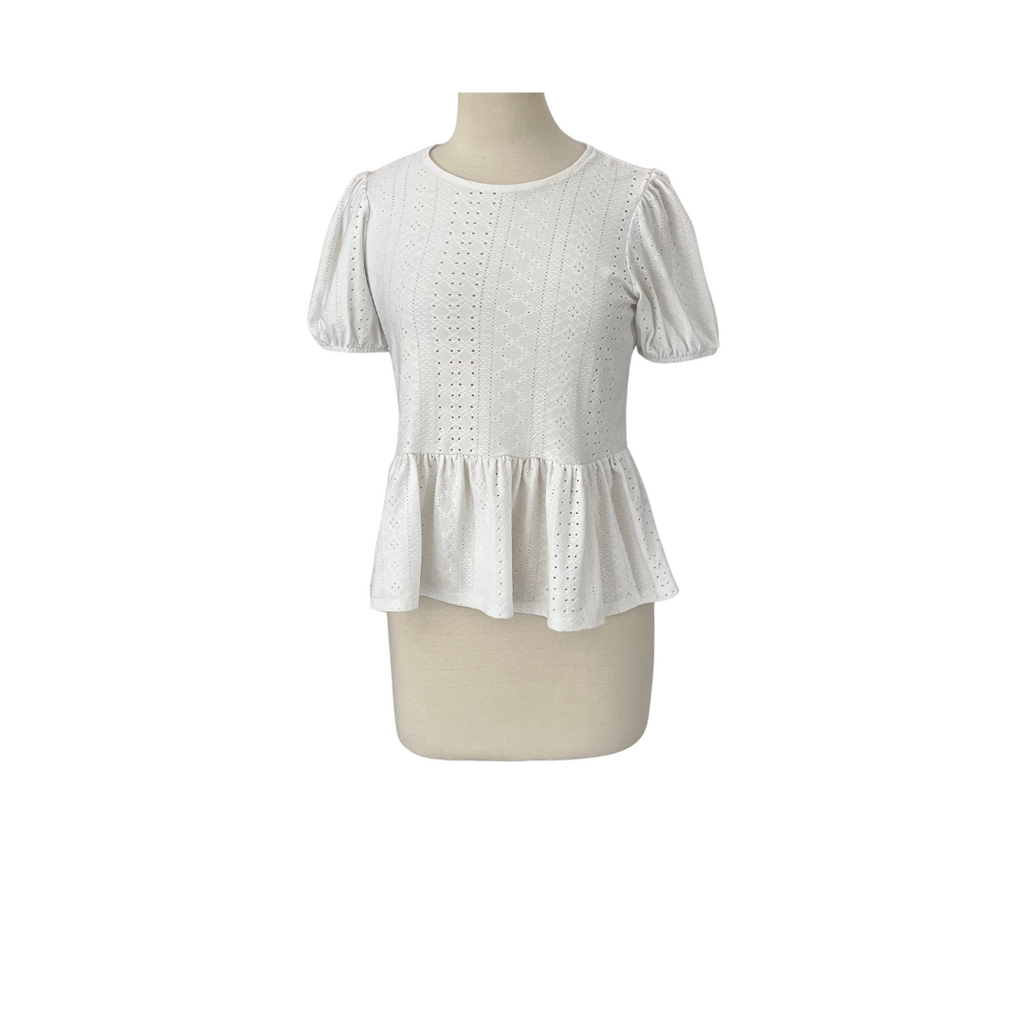 New Look White Short PUff Sleeves Peplum Chicken Blouse | Gently Used |
