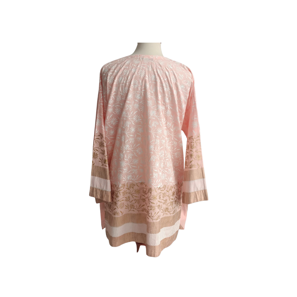 Blocked Textiles Light Pink & White Block Print Short Kurta | Like New |