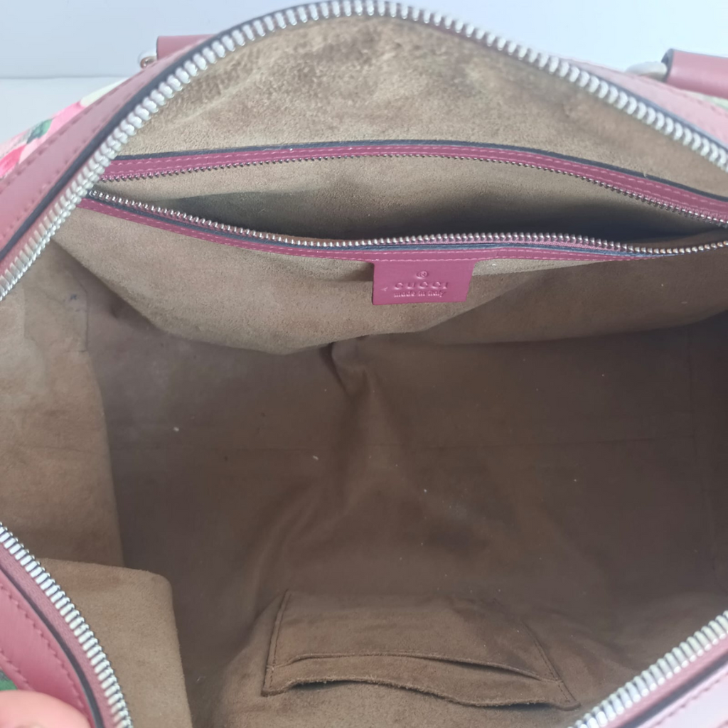 Gucci Pink/Beige GG Supreme Canvas Medium Blooms Boston Bag | Gently Used |